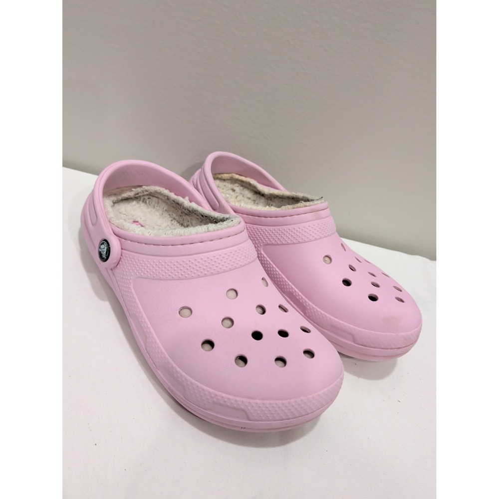 Crocs Classic Fur Lined Unisex Comfort Clog Pink M6 W8 Slip On Shoes Strap